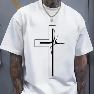 Versatile item! Cross design, men's geometric pattern T-shirt, elegant yet understated, cotton round neck, preferred for summer wear. Create a unique dressing style, urban street style, suitable for men, women, mothers, and friends