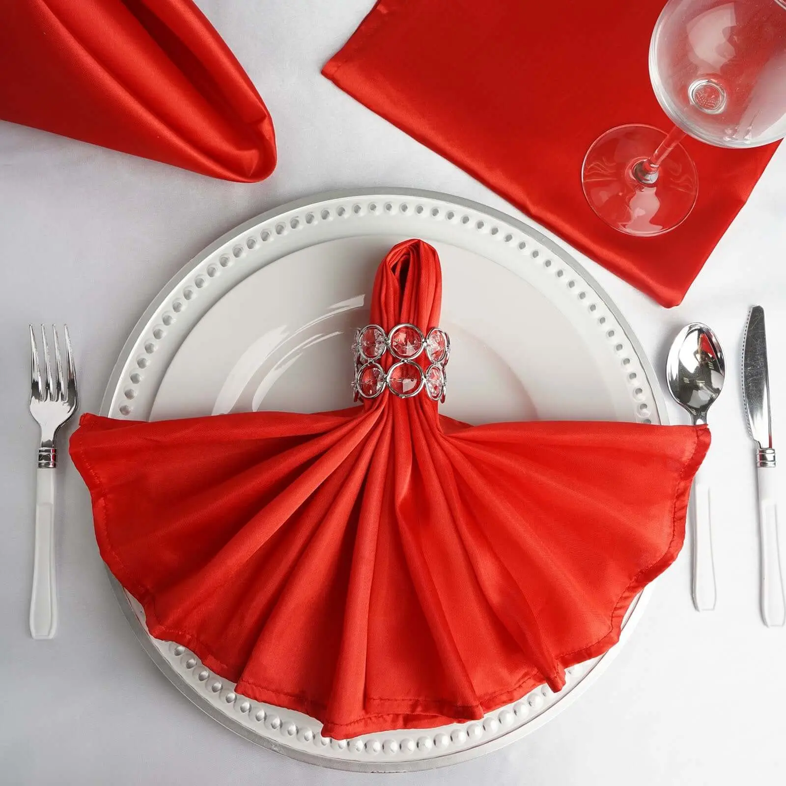 5 Pack Satin 20"x20" Red Tableware Napkins - Luxurious Shine, Smooth Dinner Napkins