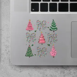 Christmas Lights Coquette Bow, Pink Christmas, Xmas Tree 2x2 inches Cut Out Sticker