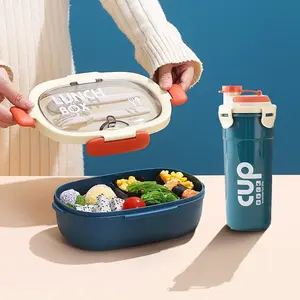 Lunch box set, including a 16-ounce water bottle, and a bento box suitable for schools and children. A practical 2-piece set, BPA-free, microwave-safe, suitable for both boys and girls