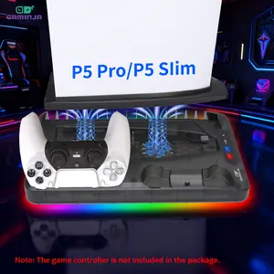 PS5/Slim/Pro Stand for Disc & Digital Console, PS5 Cooling & Charging Station with RGB Lights, PS5 Controller Charger Built-in 3 Level & AUTO Adjustable Fan, PS5/Slim/Pro Accessories for PS 4 Cases