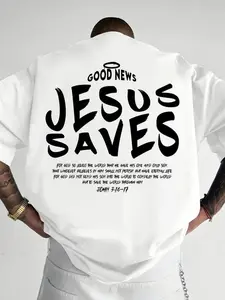 100% Oversized Saves T-Shirt - White with Black Text (John 3:16), Faith Clothing, Casual Church Attire, Soft And Breathable Loose Fit Tee for Everyday Wear And Spiritual Events, Plus Size