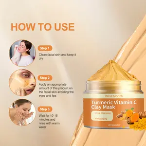 4pcs--480g Turmeric and Vitamin C Mud Mask, with Brush, Contains Vitamin C, Turmeric Root Extract, 120g/4.23oz, Deep Moisturizing Facial Mask, Rich in Kaolin and Aloe Vera, Suitable for All Light Beige Types, Mother's Day Gift, Creamy Textu