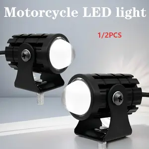 Universal Motorcycle LED Headlight Projector Lens Dual Color ATV Scooter Driving Lamp Fog Light Auxiliary Spotlight Lamp