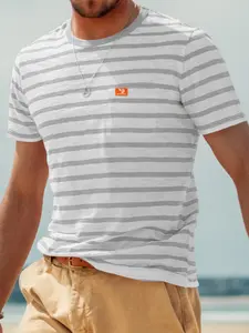 Men's Classic Striped T-Shirt, Casual Short Sleeve Round Neck Breathable Cotton Summer Top, Ideal for Beach or Daily Wear