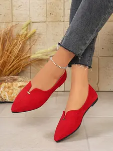 New Women's Pointed Toe V-Opening Metal Buckle Flat Shoes, Soft Sole, Comfortable for Shopping, Walking, Commuting, Daily Wear Versatile Fashion Shoes