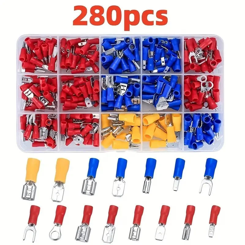 280 Insulated Wire Electrical Connectors, Various Male/female Crimp Terminals, U-Type Fork Connector Rings, Cable Connection Accessories