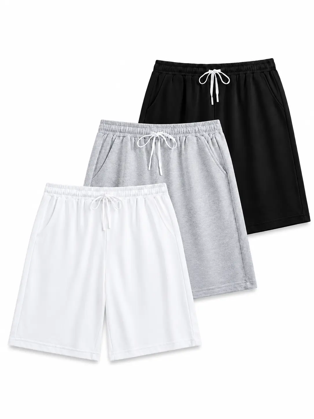 Men's 3-Pack Heavyweight 100% Cotton Shorts - Casual Athletic Sweat Shorts with Elastic Waist, Drawstring, Side Pockets, Soft Breathable Fabric for Lounge, Workout
