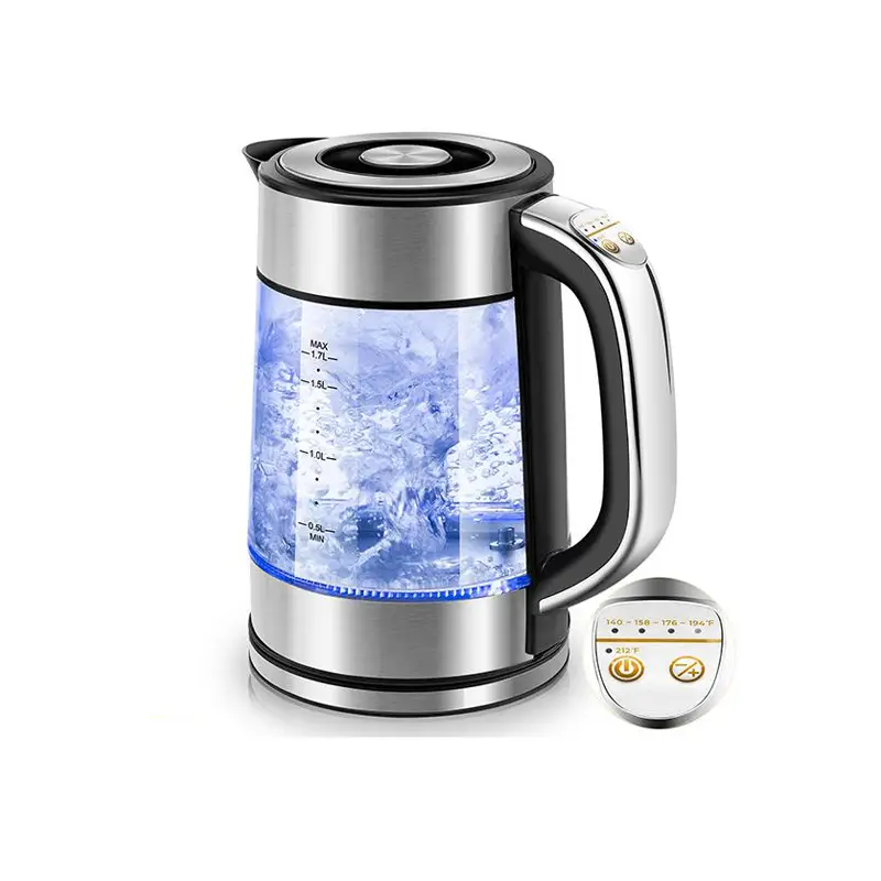 Pukomc 1.7L/1500W Fast Brewing Tea Kettle Electric Kettle, Glass Kettle with Auto Shutoff and Boil-Dry Protection, BPA Free, LED Indicator Light Insid