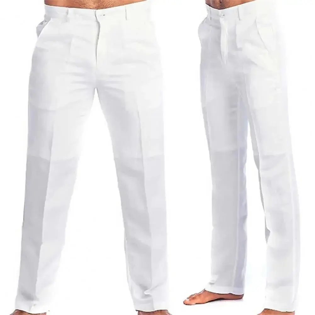 Trevi linen pants Fabric Casual Menswear Breathable Trouser Beige Pocket linen cotton linen pants