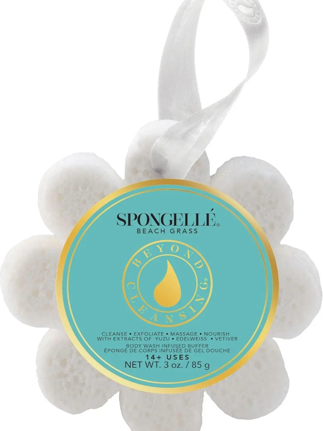 Spongellé Beach Grass Body Buffer Bath Sponge, White – Built-In Body Wash & Exfoliating Body Scrubber, 14+ Uses