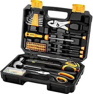 General Household Hand Tool Kit with Plastic Toolbox Storage Case, All Purpose Home Tool Kit Includes Essential Tools for Office College Repairs, 50 Piece