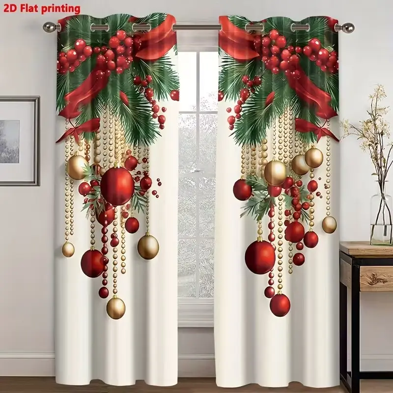 Christmas Decoration Theme Polyester Material, HD Digital Print Filtering Curtains Home Decorative Curtain Window Drapes, Suitable for Bedroom Living Room Office Home Decor