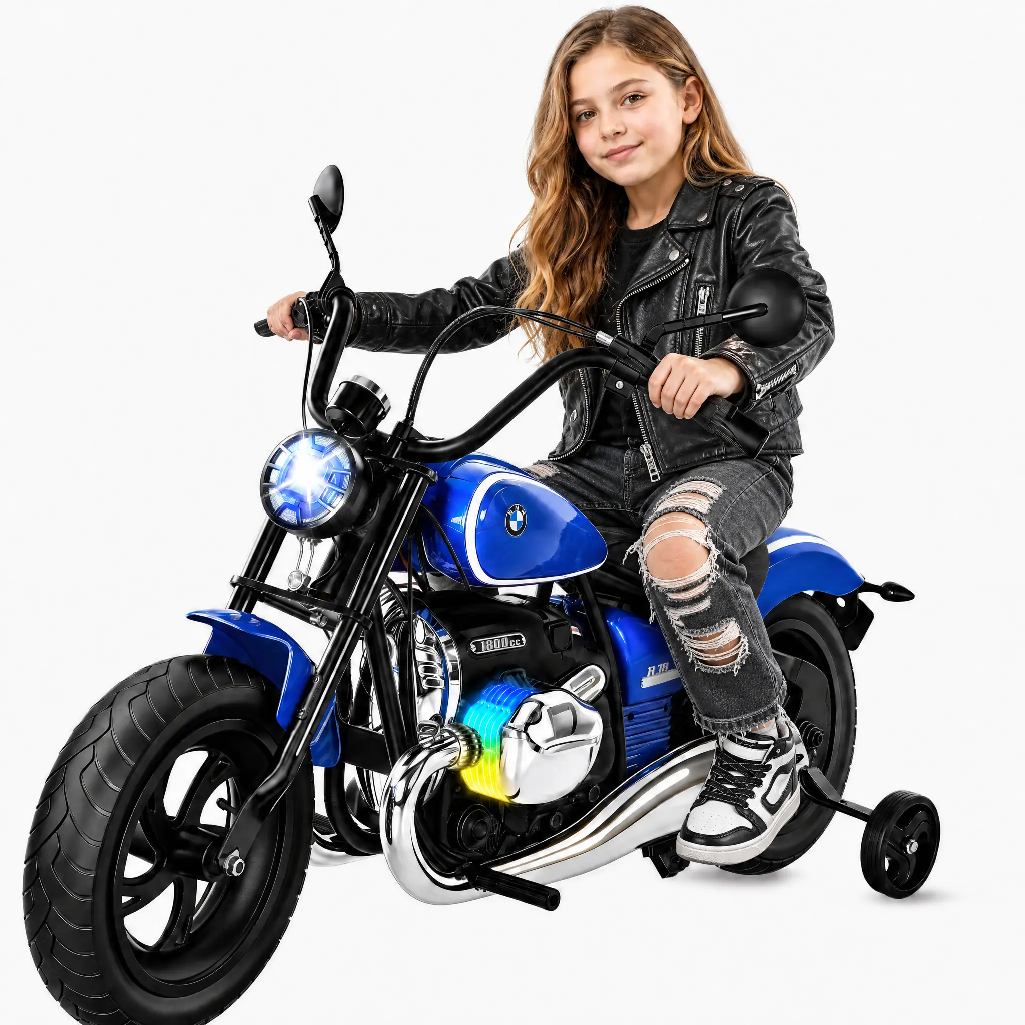 [Backtoschool] PHIVILLA Home 24V Electric Motorcycle for Kids 8-12, Licensed BMW Electric Bike for Kids W/Brushless Motor, Max 143lbs, Up to 12.4 mph, RGB Lights