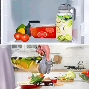 2/3pcs 64oz Glass Mason Jar Pitcher with Airtight Lid & Handle Leak-Proof Wide Mouth Reusable for Sun Tea Cold Brew Lemonade Iced Coffee Milk Water Dishwasher Safe Durable Stylish Kitchen Dining Essential Beverage Serving Modern Ki