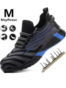 Men's Summer Breathable Lightweight Safety Shoes, Anti-Puncture Work Boots for Construction Factory Protection Work Safety Footwear