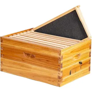 8-Frame Beehive Box Langstroth Deep Brood Box Dipped in  Beeswax Includes Wooden Frames & Waxed Foundations (Unassembled)