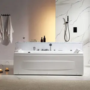 Empava 71 inch Alcove Whirlpool Air Combination Jetted Bathtub with Inline Heater & Waterfall