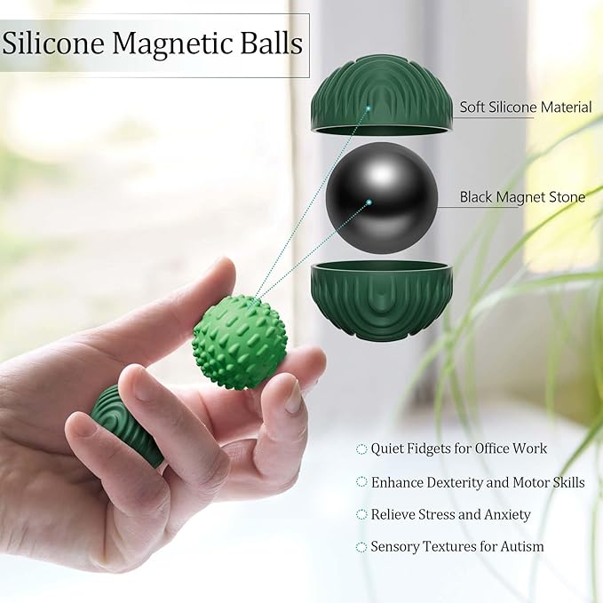 Silicone Magnetic Fidget Balls (4 Pack) Stress Relief Sensory Toy for Adults & Teens ADHD & Anxiety Relief Desk Fidget Toy Autism Sensory Balls Office Stress Toys Gift for Men Women Teens
