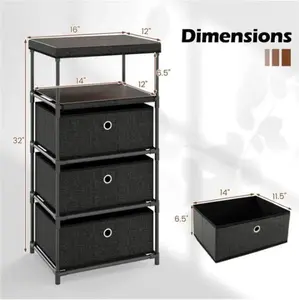 3‑Drawer Fabric Storage Cabinet – Industrial Wood Top, Metal Frame & Foldable Drawers