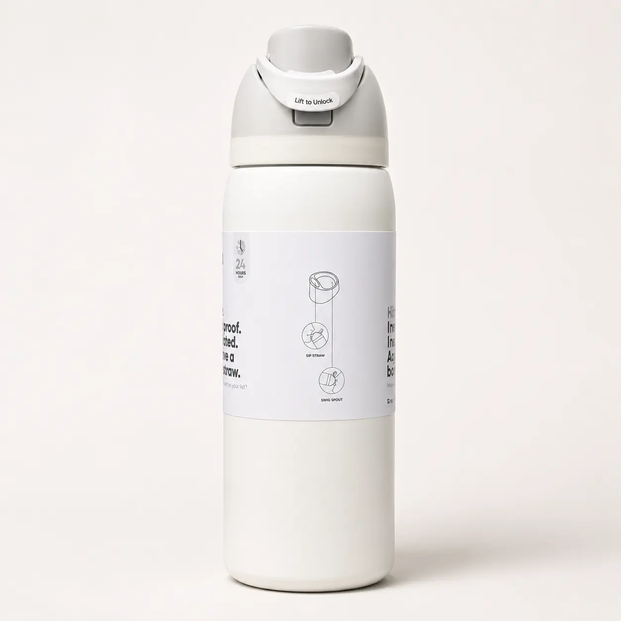 Owala FreeSip White and Gray Water Bottle, Insulated Stainless Steel Leakproof Bottle with Built-In Straw, Push-Button Lid and Carry Loop