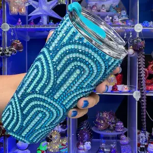 20 oz Rhinestone Tumbler with Turquoise stone  Bottle Design and Secure Lid for Elegant Beverages  Water Bottles Reusable Bottled Drinkware Portable Cup