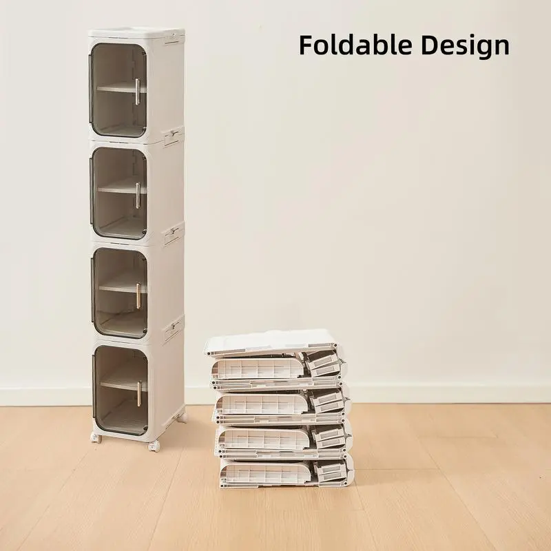 3-Tier Tall Narrow Storage Cabinet, Plastic Slim Storage Organizer with Doors and Adjustable Shelves, Wheels, Stackable & Collapsible Storage Cabinet for Small Spaces, Bathroom, Kitchen Cupboard, bathroom organizer,dealsforyoudays,#SummerWins