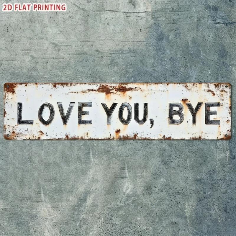 Love You More" & "Love You Bye" Rustic Metal Signs, Vintage License Plate Style Wall Art, Distressed Farmhouse Decor, Cute Family Quote Sign for Entryway & Bedroom