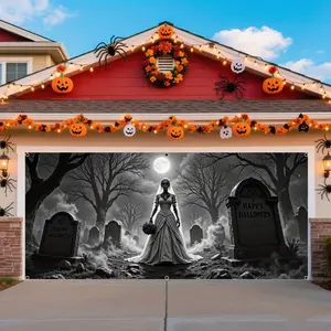 Halloween Skull Bride Background Cloth, Gothic Design for Party, Carnival, Haunted House Entrance, No Power Needed, Multiple Sizes Available