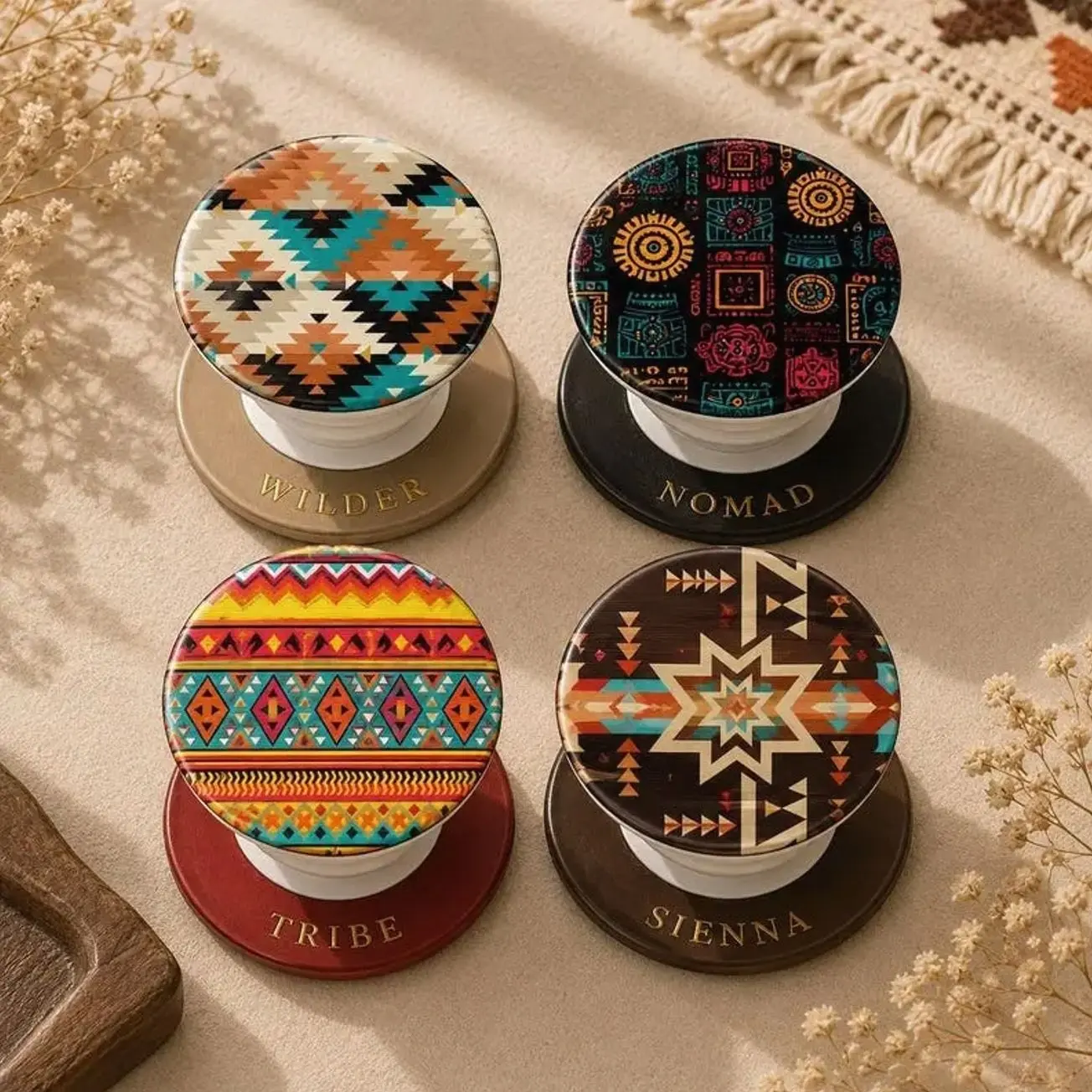 Boho Tribal Phone Grip Magnetic Personalized Southwestern Phone Stand Custom Name Aztec Pattern Phone Socket Aesthetic Nomad Accessory Gift for Him