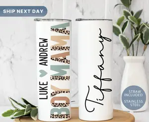 Boy Mama Tumbler with Names, Kids Name Mother Tumbler Cup, Mother's Day Tumbler with Straw, Boy Mom Travel Mug, Gifts for Mom