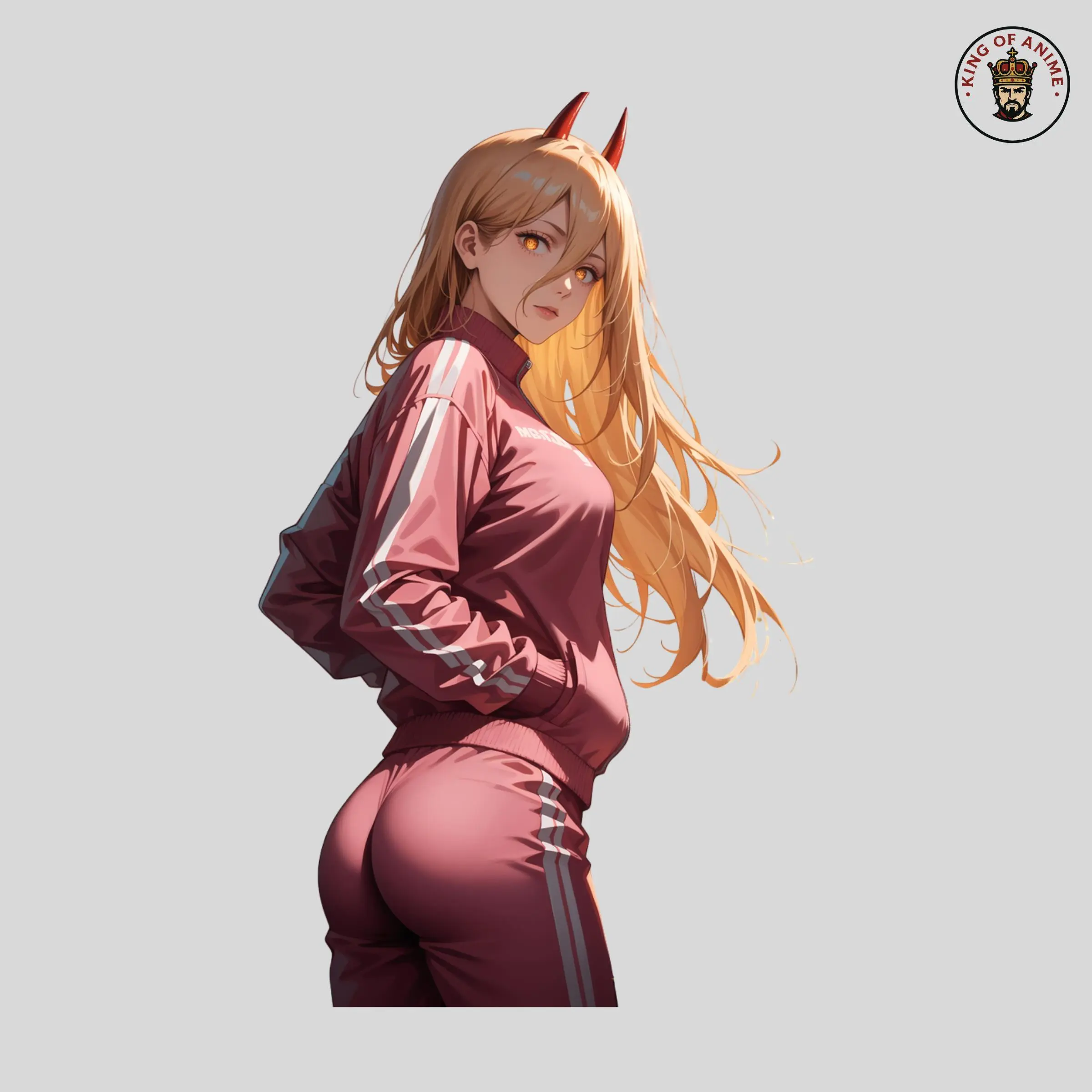 Power Tracksuit Sticker, Vinyl Sticker, Anime Waifu in Red Jacket, Laptop Decor, Car Window Sticker