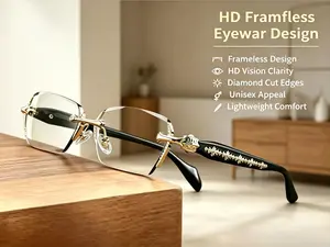 Anti Blue Light Rimless ReadingGlasses Fashion Women Men Diamond Cut Edge Presbyopic Eyeglasses Anti-fatigue Eyewear Anti UV Ray Computer Gaming Glasses Blue Blockers for Women/Men