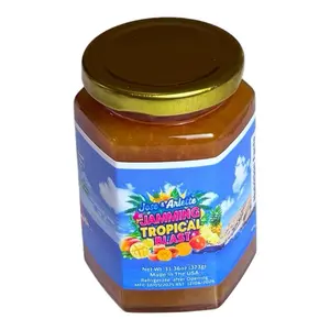 Tropical Blast Jam with Persimmons Pineapple Mango Fresh Ginger Cinnamon & Apple Cider Vinegar Sweet Spicy Flavor for Toast Sandwiches or Yogurt