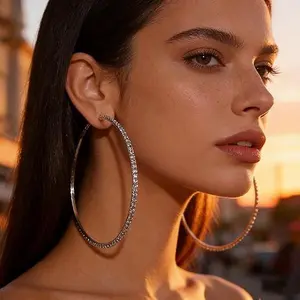 925 Sterling Silver Hoop Earrings -Large Round Silver Hoops Earrings for Women, Delicate Cubic Zirconia Earrings Design, Hypoallergenic And Lightweight, Fashionable Jewelry For Women, Gift For Your Wife Or Friends