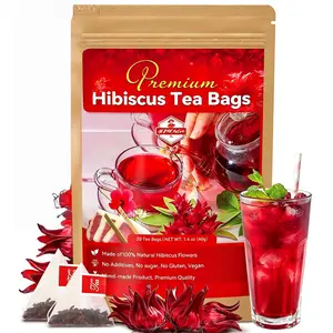 Natural Dried Hibiscus Roselle Tea Bags, Unsweet Gluten Free Vegan Herbal Tea, Perfect for Cold Brew Iced Tea & Daily Detox