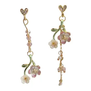 Flower Dangle Drop Earrings for Women,Asymmetric Design Flower Earrings