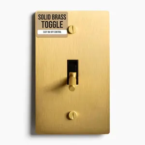 Satin Solid Brass Plated Toggle Switch, 15A 120V AC Wall Mount, 3-Way Compatible Vintage Style Single Pole with Faceplate & Switch Module