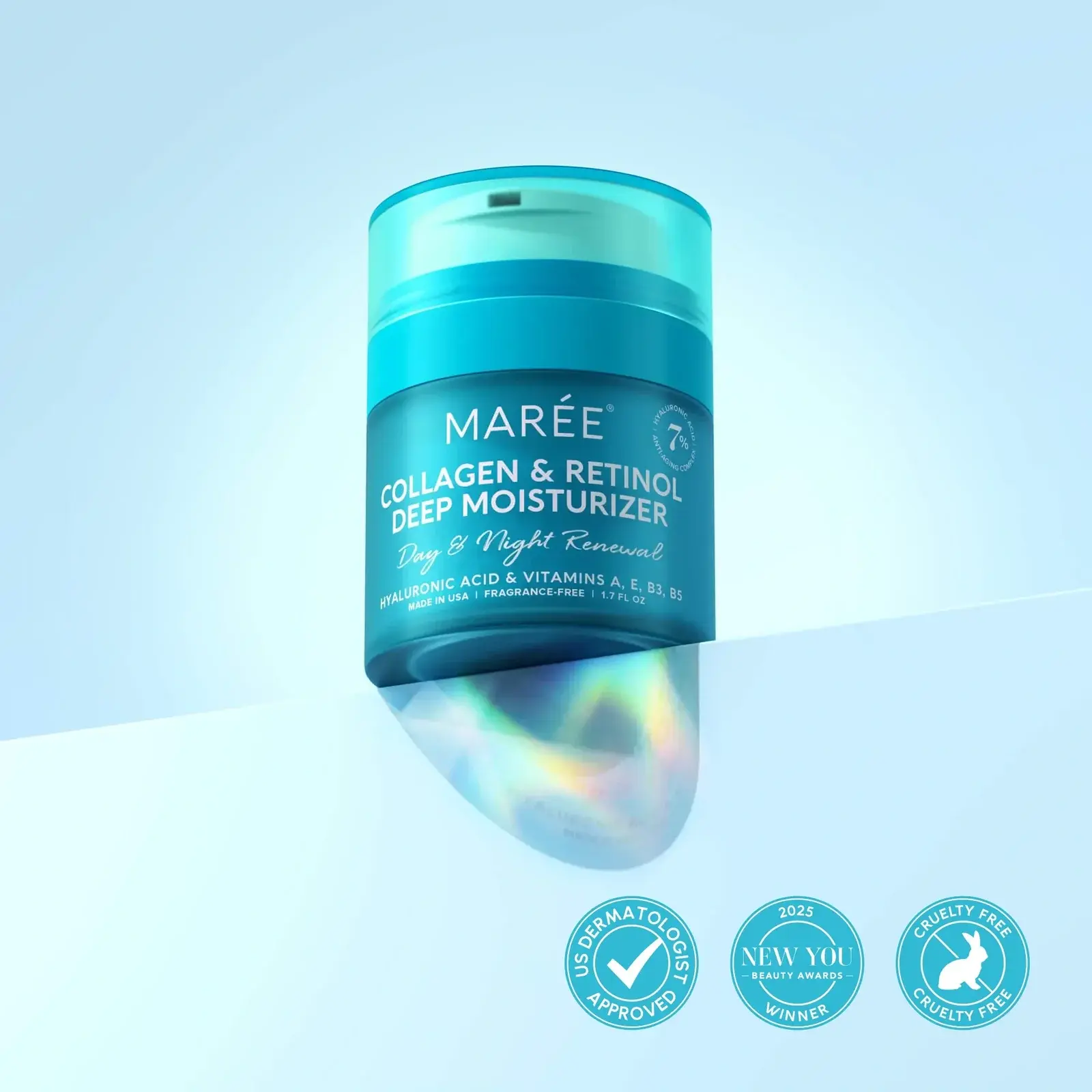 Face Moisturizer MARÉE – Retinol, Collagen & Hyaluronic Acid Cream – Hydrates, Smooths & Improves the Look of Fine Lines – Day & Night Facial Moisturizer – 1.7 fl oz