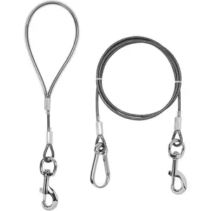 Chew Proof 5Ft Training Dog Leash Braided Steel Tie Out Cable with Detachable Short Handle for Teething Puppies Small Medium Large Dogs
