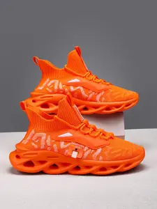 Men's Fashionable Lace Up Low Top Sneakers, Knitted Running Shoes, Casual Comfortable Breathable Sports Running Shoes, Male All-match Round Toe Shoes for Daily Wear
