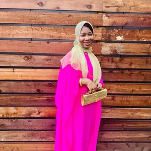 Yasmeen Abaya in Pink with Gold Accents, Long Sleeves, and Tassels, Perfect for Special Occasions   SIZE s/m