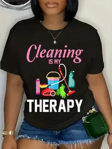 100% Cotton Cleaning Is My Therapy Housekeeping Worker Custodian Lady T-Shirt