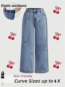 Plus Size Women's Stretchy Denim Jeans, Comfortable High Waist Fit Jeans for Daily Wear & Casual, Stylish Design for All Seasons Womenswear