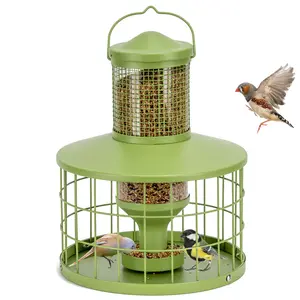 Caged Bird Feeders Squirrel-Proof, Metal, 2.8 Lbs Capacity-Cage Tube Seed Feeders with Tray Outdoor Hanging, Attract Birds,Detachable Cleaning, Starling Proof Wild Bird Feeder(Green)