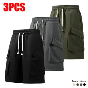 3-Pack Men's Cargo Shorts Drawstring Waist with Tassel Detail Multi Flap Pockets Relaxed Fit Casual Streetwear Summer Daily Wear for Men
