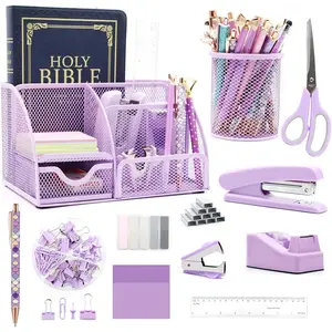 12 in 1 Purple Desk Organizers and Accessories Set for  School, Includes Stapler, , Ruler, and Staple Remover