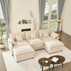 2 Packages ShippingGOSUHI 108" U-Shaped Modular Sectional Sofa - Comfy Cloud 3-Seater with 2 Movable Ottoman, Cloud Sofa,Deep Seat Linen Couch for Living Room, Beige Color ,Comfort & Stylish Design,Chenille pink