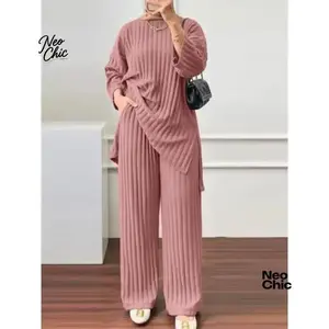 Loose low-key long-sleeved top wide leg trousers suit Women's set Pure Islamic dress Muslim sportswear