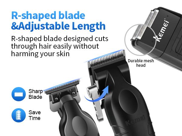 KEMEI Professional Hair Clippers for Men, Cordless Complete Barber Clipper T-Blade Trimmer Foil Shaver Set, Electric Hair Cutting Full Kit with 11 Guide Comes, USB Fast Rechargeable